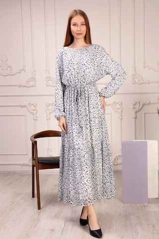 Aymeravm - Desenli Kuşaklı Büyük Beden Kadın Elbise - Çuha0702Ga