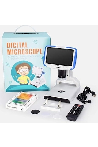 Dijital Masaüstü Mikroskop Kumandalı 2 Mp 5 İnç Lcd Ekran 8 Led Işık Biyolojik Mikroskop Hassas Görüntü