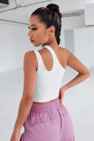 Angbutik Kadın Beyaz Tek Omuz Cut Out Detaylı Crop Top Bluz