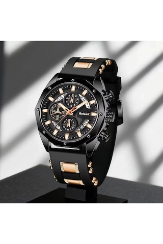 Iron Black Erkek Kol Saati Siyah Rose Gold Detaylı Şık & Modern Tasarım Hediyelik Diğer