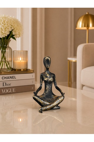 Dekoratif Yoga Figürü 3 Lü Set Gold Meditasyon Biblo, Modern Lüks Ev Dekoru Siyah - Altın