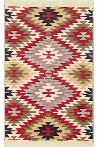 Red Multy Yıkanabilir Çift Taraflı Modern Desenli Dokuma Kilim