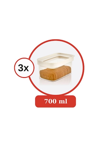 Flosoft 3’Lü Lüks Kristal Dikdörtgen Erzak Saklama Kabı Seti 3X700 Ml Şeffaf