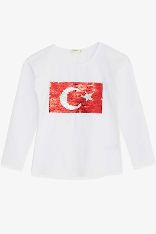 Breeze Kız Çocuk Uzun Kollu Tişört Pullu Ay Yıldız 4-14 Yaş, Beyaz