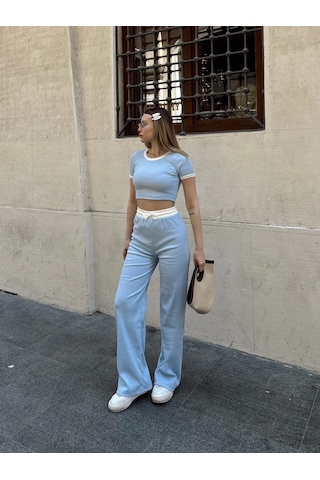 Crop Pantolon Biyeli Takım Mavi Mavi