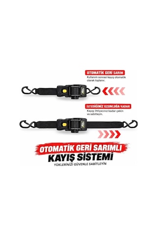 Hubrendy Sh Sunup Sn-37790 Otomatik Geri Sarımlı Cırcırlı Yük Bağlama Kayışı Halatı 3 Metre 2 Ton