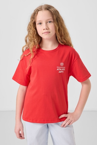 Fiesta Pamuklu O Yaka Oversize Fit Baskılı Kız Çocuk T-shirt - 75178 Kırmızı