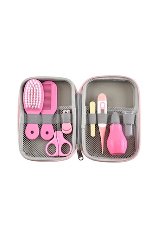 Vkemall Bebek Bakım Seti 8 Parça - Tırnak Kırıcı, Fırça, Tarak, Burun Emici, Termometre + Saklama Kutusu Pembe