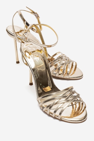 Luvishoes Lorıon Altın İnce Bantlı Kadın Topuklu Ayakkabı