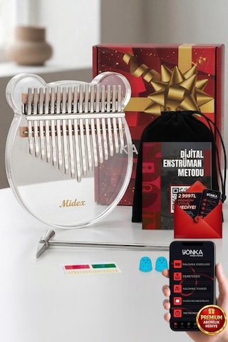 Midex Klx-6000 Şeffaf Cam Kalimba Paslanmaz Çelik 17 Tuşlu Çekiç Çanta Metod Full Set
