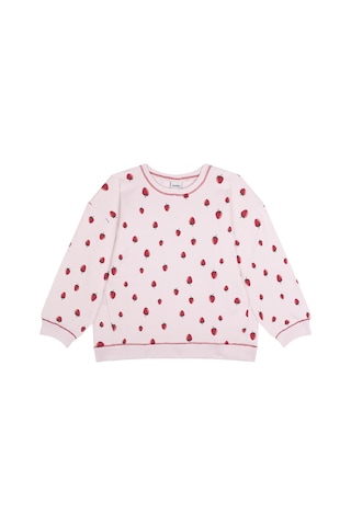 Antebies Organik Pembe Çilek Desenli Polarlı Uzun Kollu Manşetli Kız Çocuk Sweatshirt