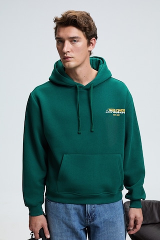 Grımelange PASCAL Erkek Kapüşonlu Kanguru Cepli Önü Ve Sırtı Baskılı Regular Fit Yeşil Sweatshirt