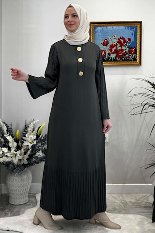 Banu Broşlu Triko Elbise Haki Normal