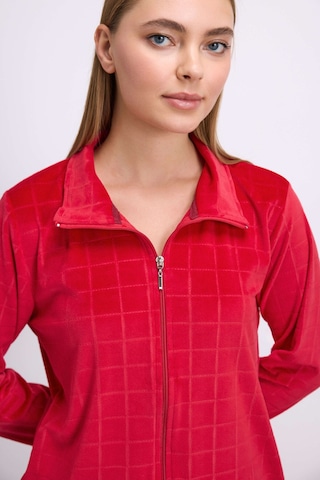 Man11565-1005 Anil Ev Giyim Anıl Kadın Uzun Kollu Fermuarlı Sweatshirt Ve Pantolon Takımı Kadife Görünümlü Yumuşak Kumaş 11565 Kırmızı
