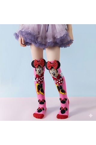 Color Socks 1 Çift Özel Animasyon Karakterli Kurdele Dizaltı Çocuk Çorap Pembe