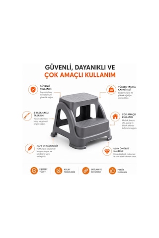 Lexroo 2 Basamaklı Merdiven Tabure Kaydırmaz Ayaklı Sağlam Plastik Basamak Standart
