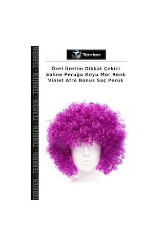 Özel Üretim Dikkat Çekici Sahne Peruğu Koyu Mor Renk Violet Afro Bonus Saç Peruk