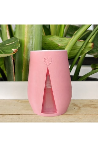 Storeşahin 3d Baskı Yaprak Desenli Kap - Kalp Yaprağı Süslemeli Dekoratif Kap-pembe Shn0720