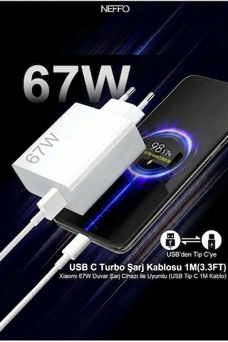 67w Hızlı Şarj Adaptörü Usb-a To Type-c Kablolu Android & İos Uyumlu Çift Turbo Hızlı Şarj Cihazı