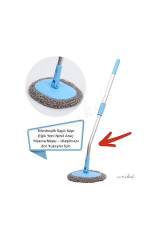 Teleskopik Saplı Eğik Başlıklı Yeni Nesil Araç Yıkama Mopu Zor Yüzeyler İçin 1 Adet