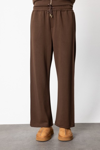 On Kadın Beli Lastikli Bol Paça Eşofman Altı 66510 Kahverengi Kahverengi