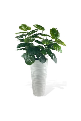 Yapay Monstera Beyaz Uzun Kumsal Vazoda 120cm 36Yaprak