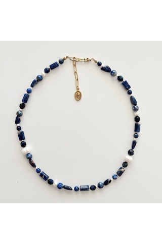 Lapis Lazuli İnci Zarafeti Doğaltaş Kolye Çok Renkli