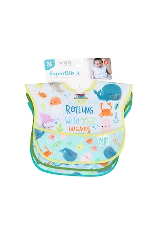 Bumkins Superbib Önlük 3'Lü Paket - Rolling With The Waves Çok Renkli