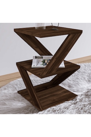 İnarch Dizayn Albeni Z Tasarım 3 Katlı Minimalist Yan Sehpa 9 Renk Seçeneği Modern Sehpa Ceviz