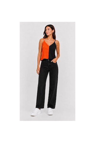 Onno Style Women Kolsuz Askılı V Yaka Triko Kadın Bluz Siyah - Turuncu