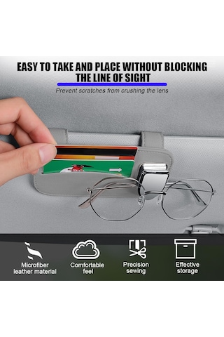 Gri Araba Güneşlik Düzenleyici, Deri Araç Saklama Gözlük Cebi Bilet Tutucu, Araba İçi Güneş Gözlüğü Kartlık Çanta Tutucu Aksesuar