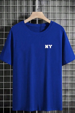 Erkek Ny Baskılı Oversize Tshirt Mavi