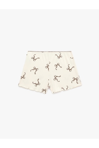 Koton Fiyonk Baskılı Beli Lastikli Viskon Şort Pijama Altı Ekru Desenli 6slk80050mk