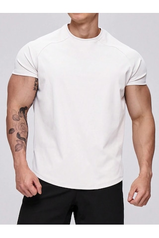 Genius Store Erkek Spor Tişört Running Sports Gym Reglan Oval Kesim Penye T-shirt Ovalt-shirt Beyaz