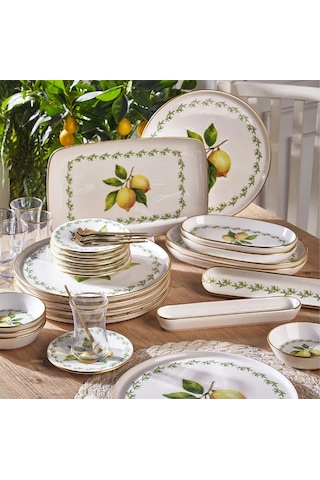 Fecra Lemone 35 Parça Gold Fileli Kahvaltı Seti Beyaz