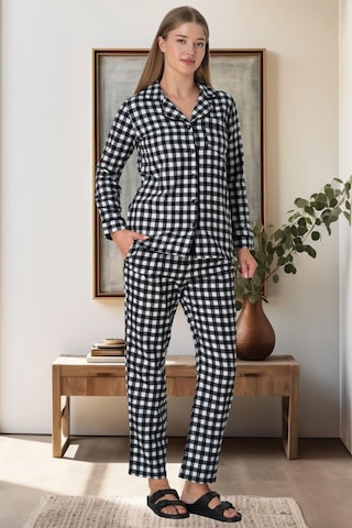 Lohusa Sepeti Lohusasepeti Ekose Desen Önden Düğmeli Lohusa Pijama Takımı Turuncu - 5928 001