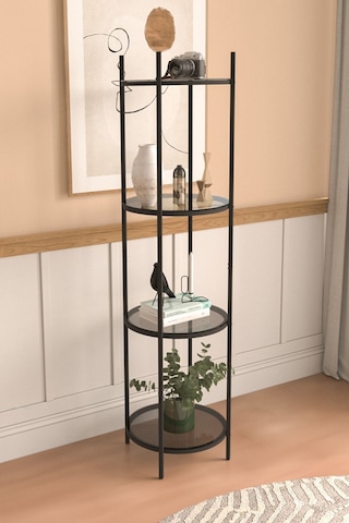 Vogue Kitaplık Dekoratif Aksesuar Rafı Siyah Füme Camlı Mutfak Rafı