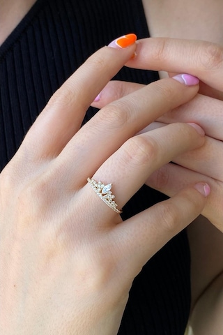 Zümrüt Sarraf 14 Ayar Yeşil Altın Kadın Kraliçe Taç Taşlı Yüzük 553891773