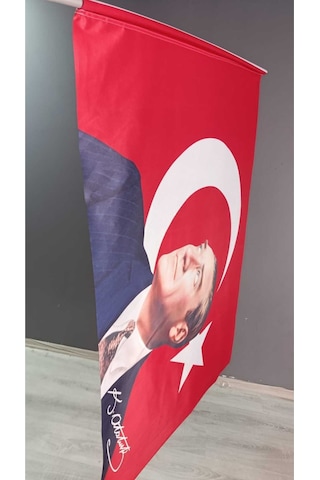 50x75cm Atatürk İmzalı Raşel Kumaş Sopalı Türk Bayrağı Dayanıklı Ve Kaliteli Dijital Baskı 50x75