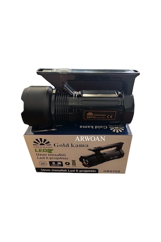 Gk6766 Led Projektör Fener Uzun Menzilli Şarjlı El Feneri, Yüksek Lümenli Siyah