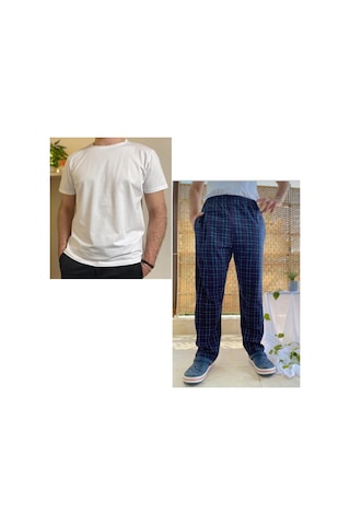 Cepli Regular Fit Alt Pamuklu Örme Bisiklet Yaka Erkek Pijama Takımı