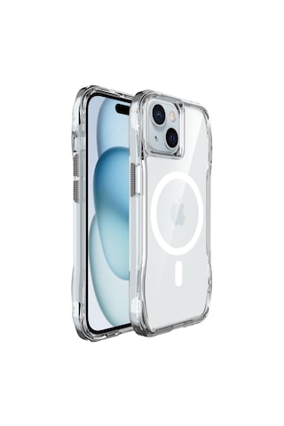Bix iPhone Uyumlu 14 Plus / 15 Plus Octagon Hava Yastıklı Magsafe Kılıf Maksimum Korumalı Antrasit Kristal Şeffaf