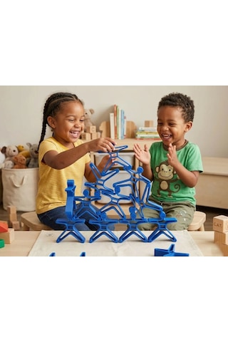 Akrobat Denge Oyunu - Montessori Eğitici Koordinasyon Geliştirici Oyuncak Kulesi Seti - Mavi