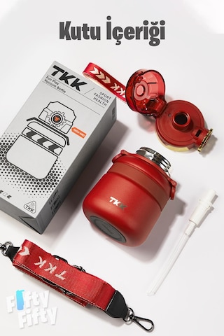 Tkk 600 Ml Çelik Su Matarası Çift Kullanım Pipetli/rahat İçim 12 Saat Sıcak/24 Saat Soğuk Termos -2029-600ml Kırmızı