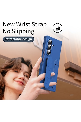 Samsung Galaxy Uyumlu Z Fold7 5g Kılıf, Temperli Cam Film Destekli Bileklik, Pc + Silikon Telefon Kılıfı - Mavi Mavi