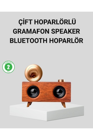 Retro Gramafon Bluetooth Hoparlör Çift Stereo Sesli Fm Radyo Destekli