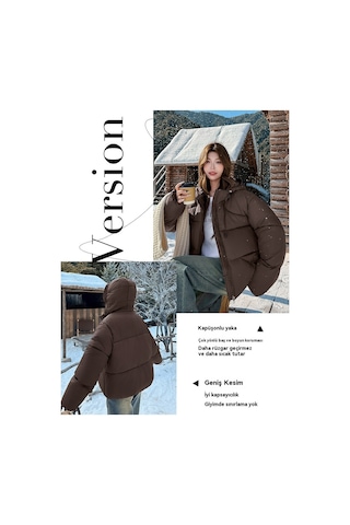 Kadınlar İçin Kore Kısa Tüylü Pamuklu Ceket Kışlık Tüylü Pamuklu Ceket Kahve