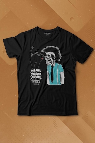 Kendim Seçtim Mohikan İskelet Adam Kara Kedi Nostalji Telefon Zili Baskılı Tişört Çocuk T-shirt 001