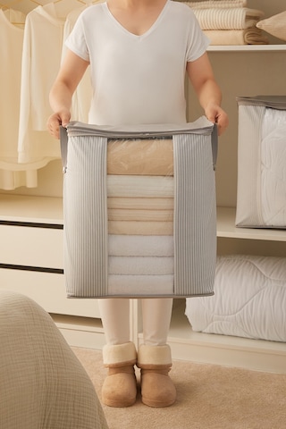 Ocean Home Textile 2'li Pvc Pencereli Stuff & Things Gri Çizgili Hurç Set