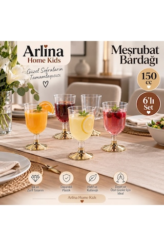 150cc 6'lı Gold Ayaklı Plastik Meşrubat Bardağı Beyaz